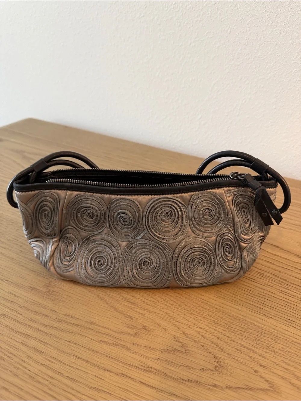 Giorgio Armani Gray Spiral Rosette Wristlet Clutch